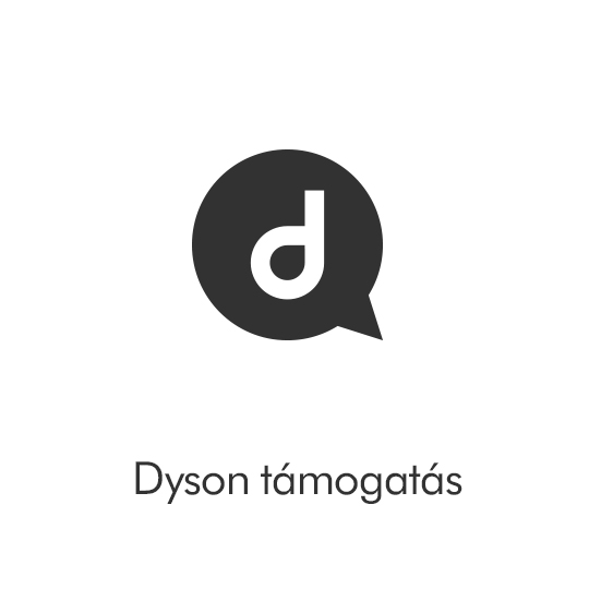 Fekete logó egy buborékban a "Dyson támogatás" szóval alatta.
