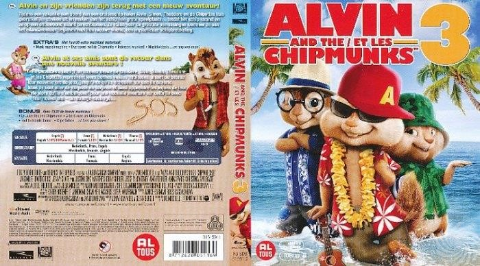 Cover voor 'Alvin and the Chipmunks 3'. Toont de Chipmunks op een strand, met tekst overlay. De cover is kleurrijk en geanimeerd.