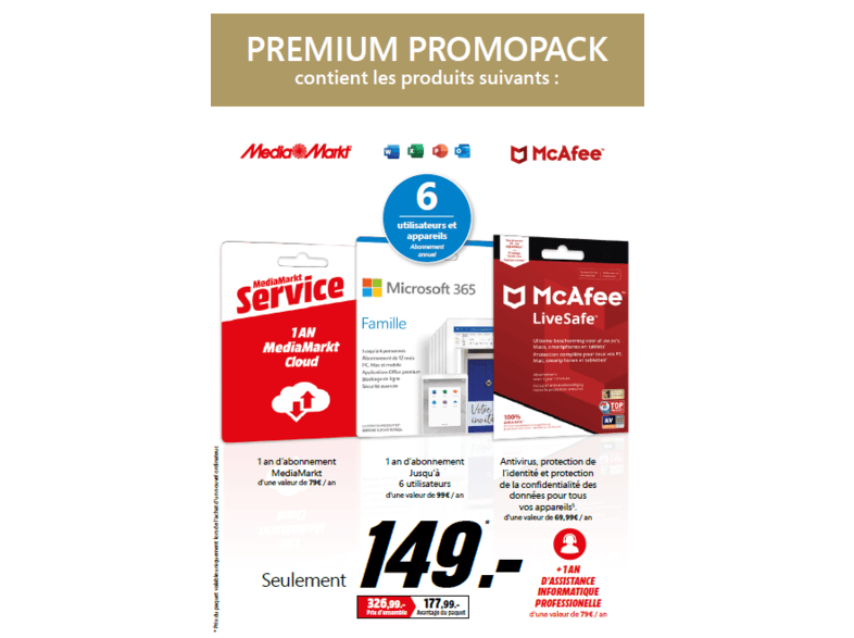 Promopack Microsoft 365 Famille Mcafee Livesafe 1 An D Assistance Informatique Mediamarkt Cloud