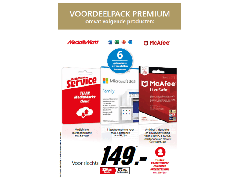 Voordeelpack Microsoft 365 Family Mcafee Livesafe 1 Jaar Computerondersteuning Mediamarkt Cloud