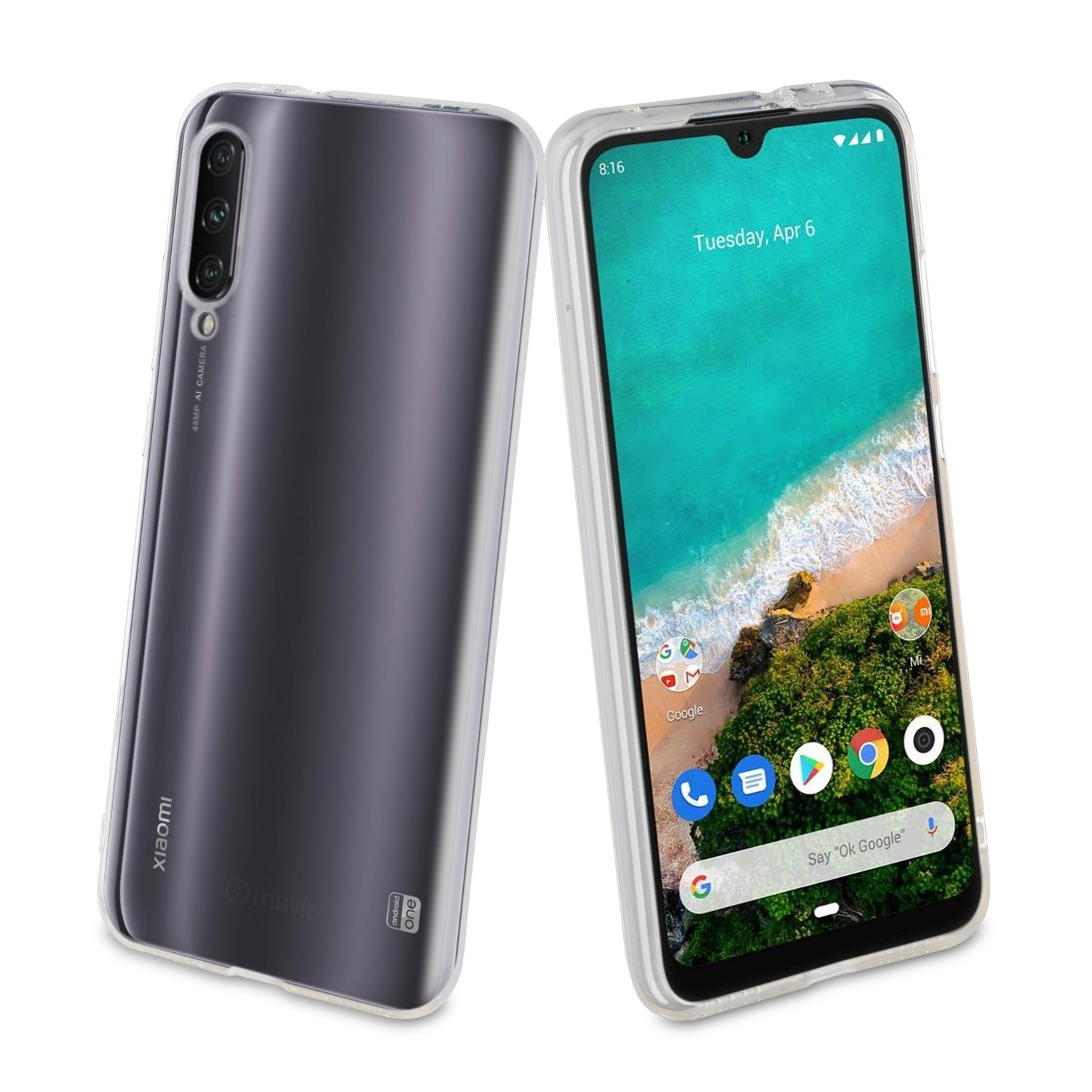 Funda - Muvit Crystal Soft, Para Xiaomi Mi A3, TPU, Resistente a golpes y ralladuras, Transparente