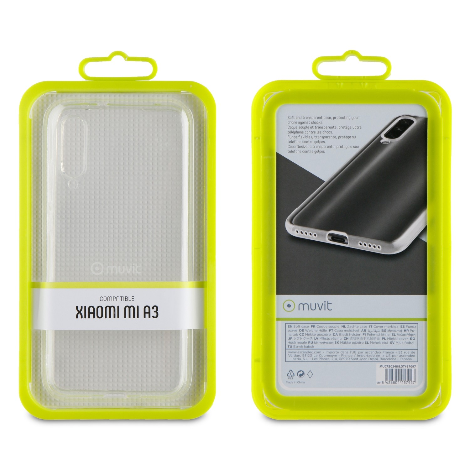 Funda - Muvit Crystal Soft, Para Xiaomi Mi A3, TPU, Resistente a golpes y ralladuras, Transparente