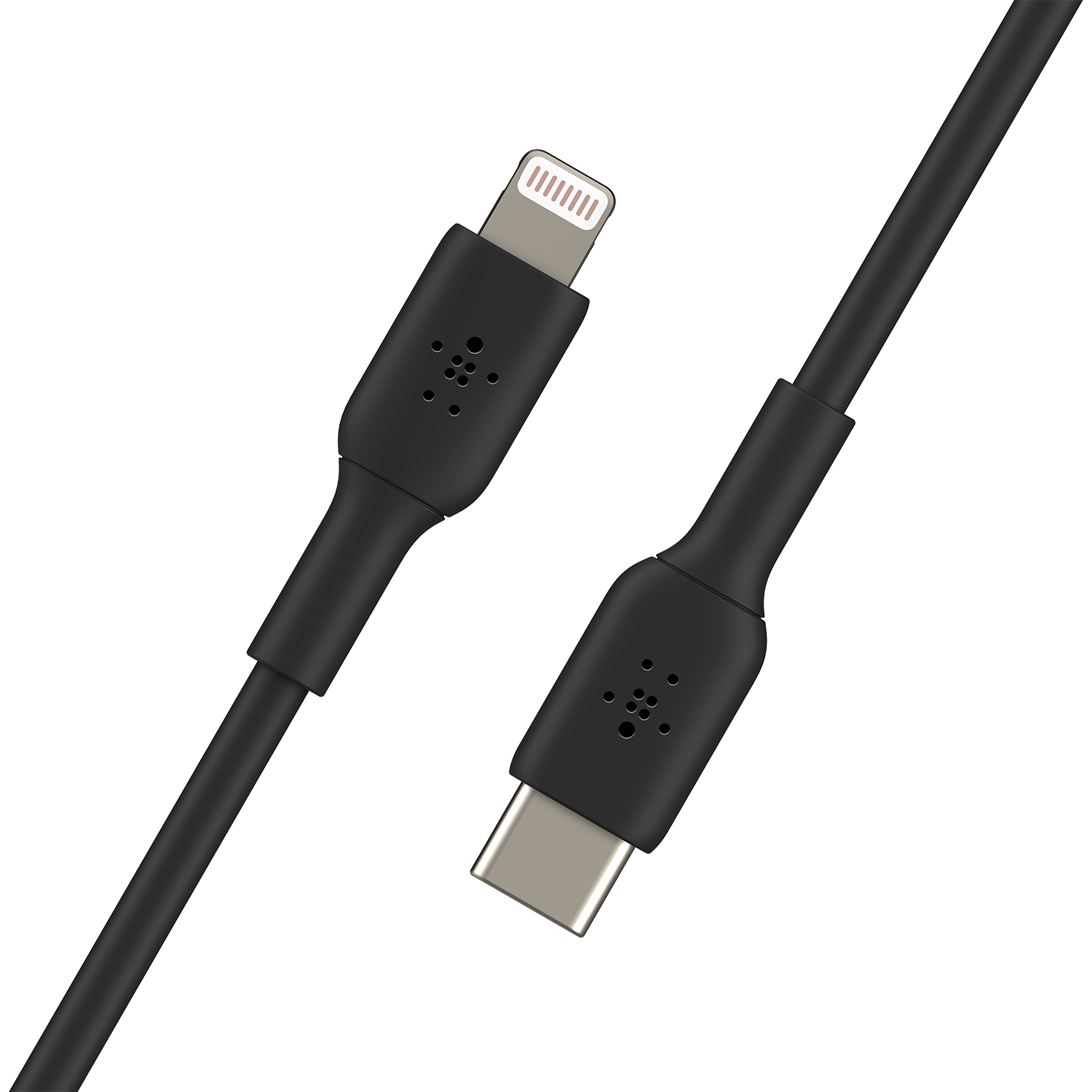 Black Lightning to USB-C cable, showing both connectors and cable.