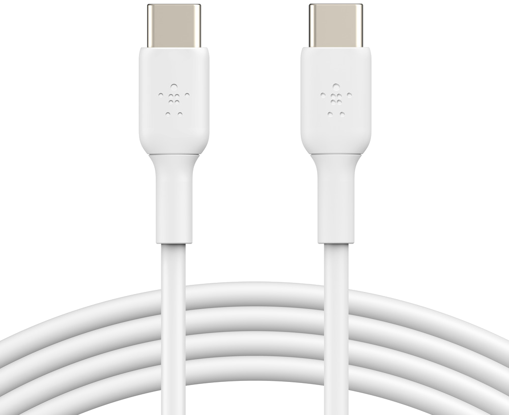 Two white USB-C cables connected with a white cable.