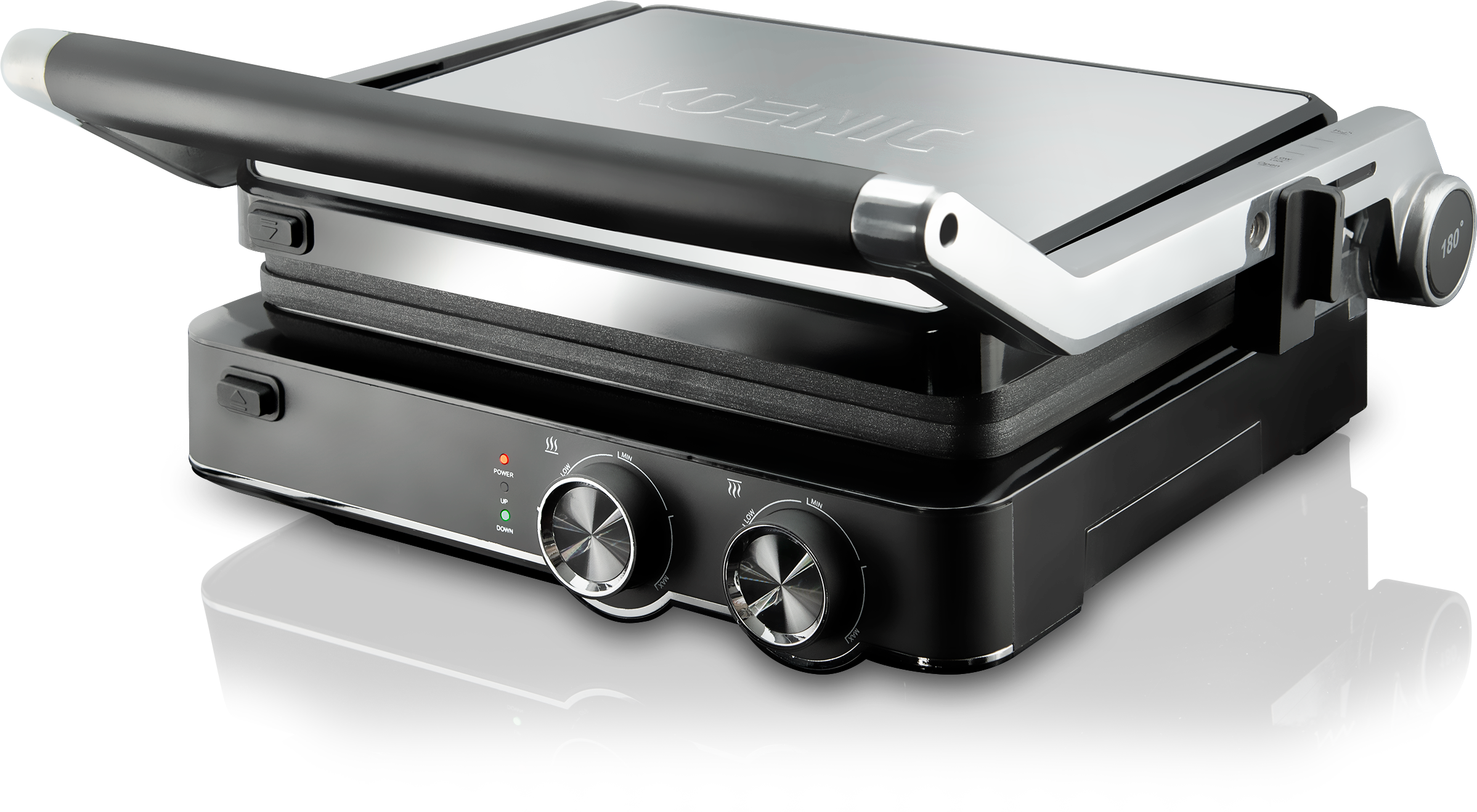 Ein Koening Grill mit Bedienelementen und Griff.