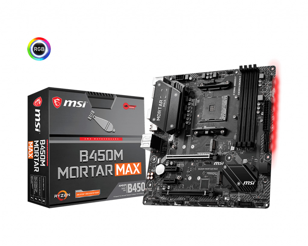MSI B450M Mortar Max AM4 DDR4 3466(OC) HDMI DP 2x M.2 USB3.2 mATX Anakart