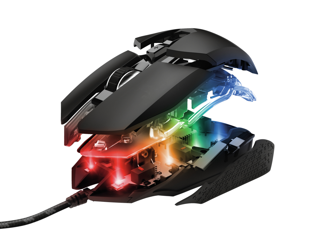 Ratón gaming - Trust GXT 950 Idon RGB, Por cable, 6000 ppp, Botones programables, Negro