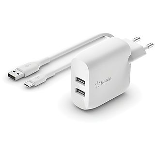 BELKIN Dual Wall Charger 24 Watt met PVC USB-A-naar-USB-C-kabel 1 Meter Wit