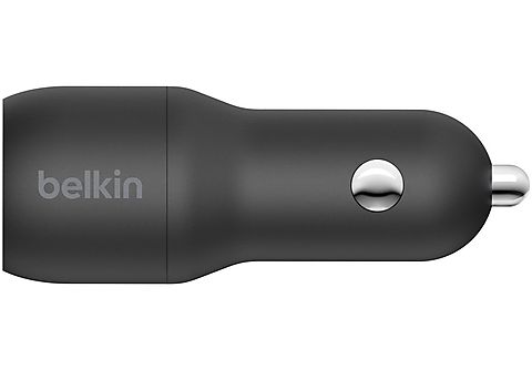 BELKIN Dual USB-A Car Charger 24 Watt met PVC USB-A-naar-Lightning-kabel 1 Meter Zwart