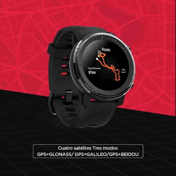 Smartwatch - AmazFit Stratos 3 Black, 1.34", Metal, policarbonato y silicona (correa), Negro