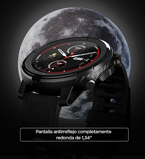 Smartwatch - AmazFit Stratos 3 Black, 1.34", Metal, policarbonato y silicona (correa), Negro