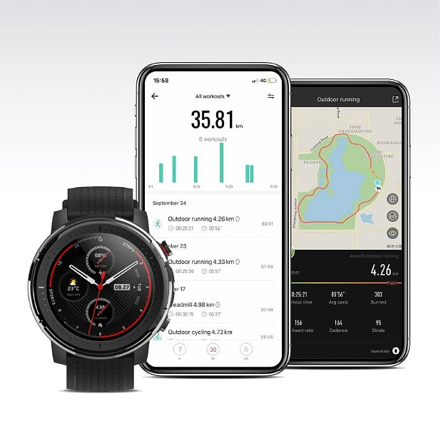 Smartwatch - AmazFit Stratos 3 Black, 1.34", Metal, policarbonato y silicona (correa), Negro