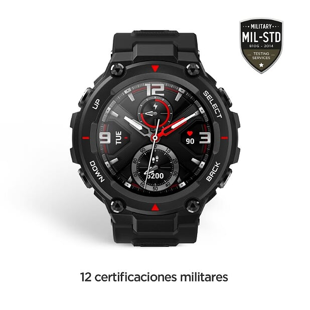 Smartwatch - Amazfit T-Rex ROCK BLACK, Pantalla AMOLED 1.3", Táctil, GPS, Autonomía 20 días, Negro