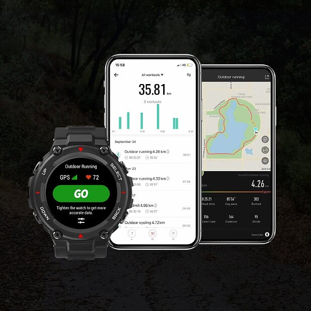 Smartwatch - Amazfit T-Rex ROCK BLACK, Pantalla AMOLED 1.3", Táctil, GPS, Autonomía 20 días, Negro