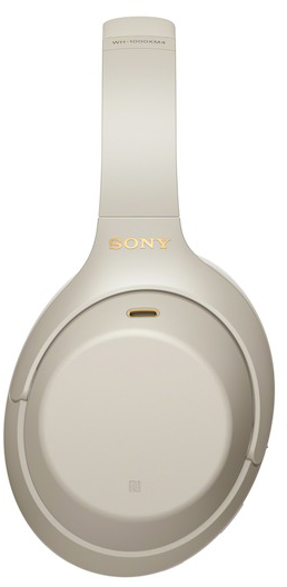 Sony WH-1000XM4 fejhallgató, bézs színű, felülnézet, fehér háttér.