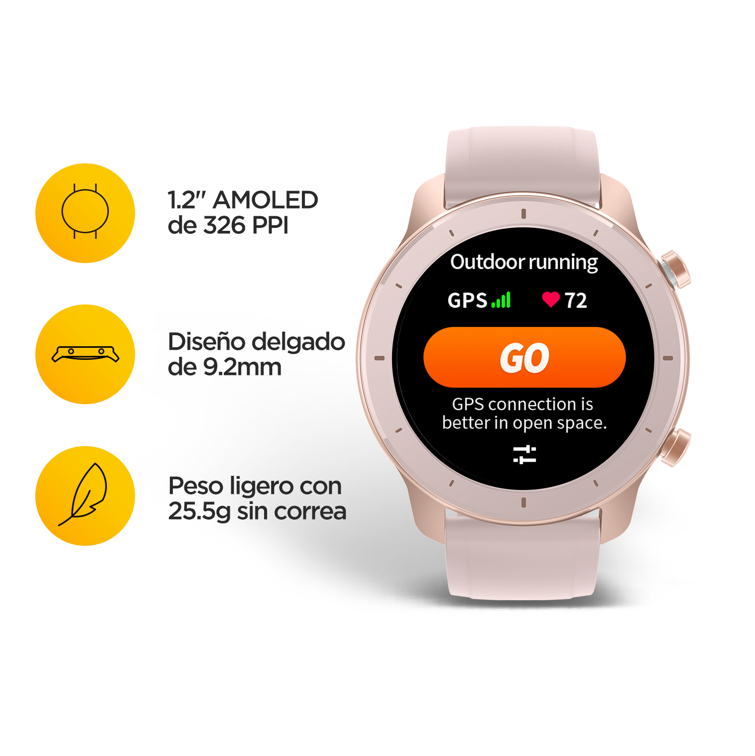Smartwatch - AmazFit GTR-42MM, 42 mm, Táctil 1.2" AMOLED, 34 días autonomía, GPS, Bluetooth, Rosa