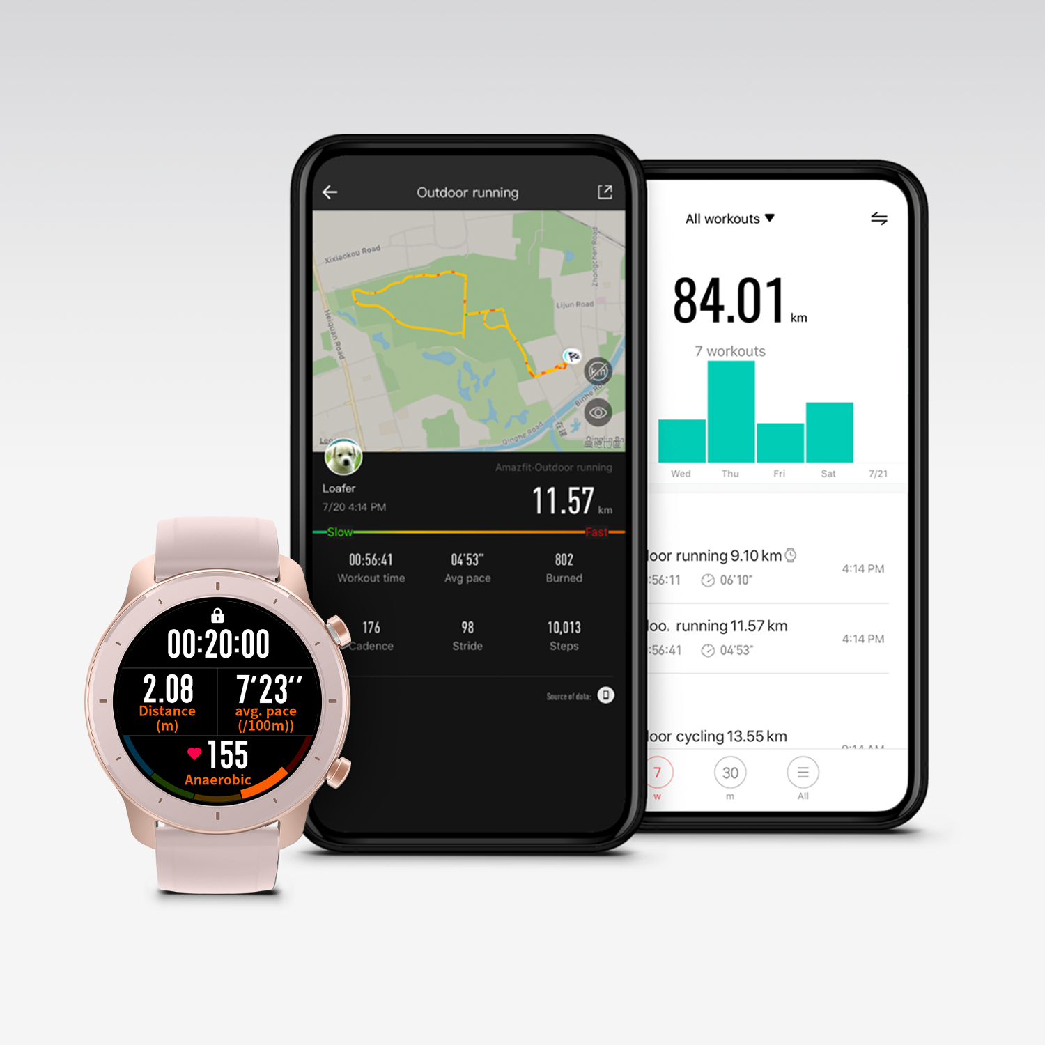 Smartwatch - AmazFit GTR-42MM, 42 mm, Táctil 1.2" AMOLED, 34 días autonomía, GPS, Bluetooth, Rosa