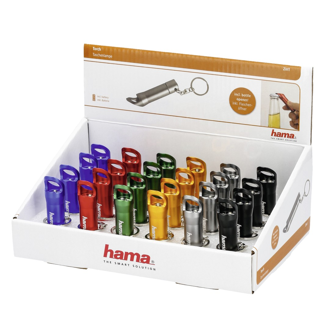 Présentation de lampes de poche en aluminium colorées.