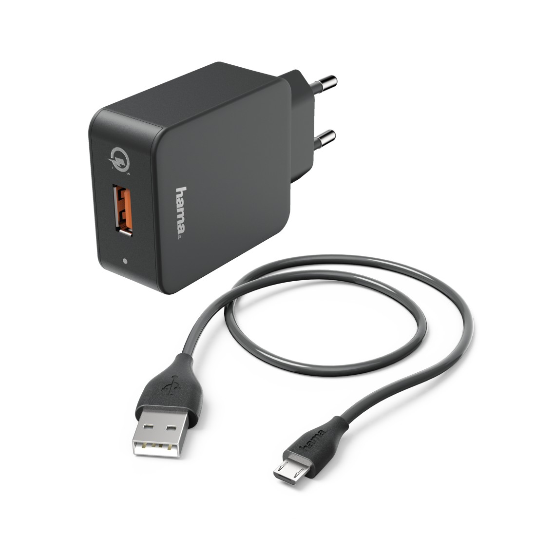 HAMA Chargeur USB + Câble microUSB Turbo Fast Charge Noir (178336)