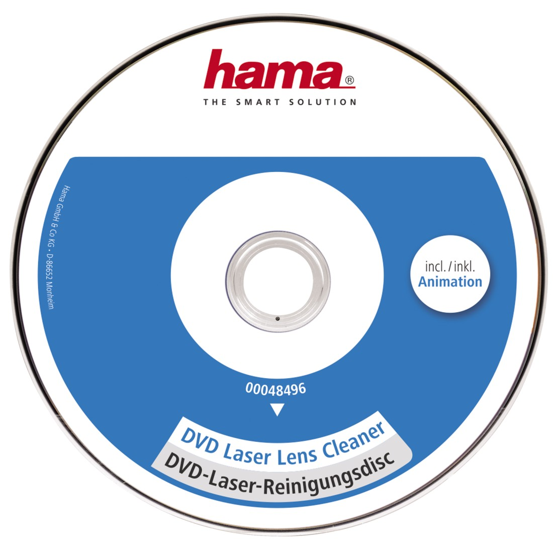 DVD laser lens cleaner disc with blue and white design, branded with 'hama' logo.