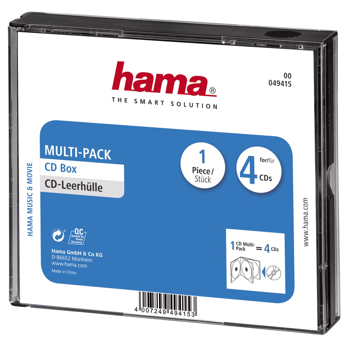 CD case with a blue label that says 'CD-Leerhülle' and other information.