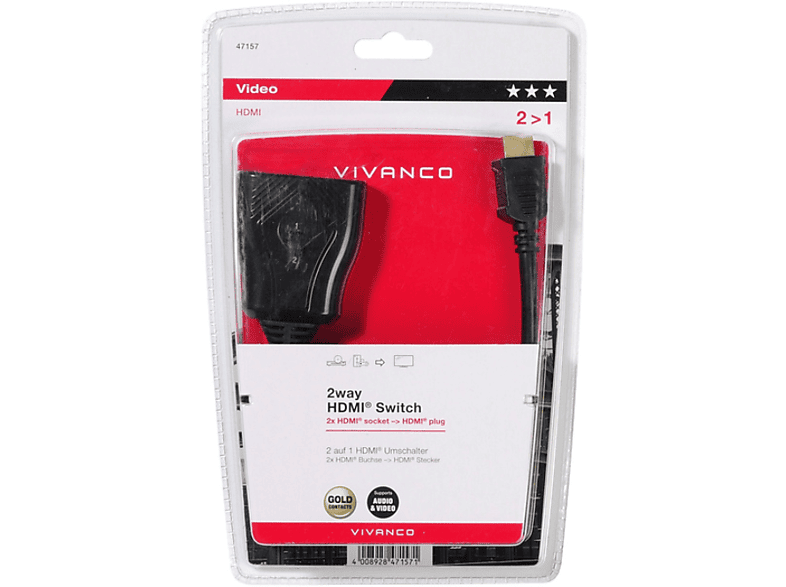 Vivanco 47157 HDMI Switch, 2 auf 1, Manuelle Umschaltung; HDMI-Umschalter — Foto 2 von 2