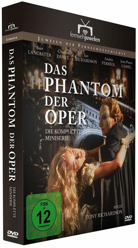 DVD-Box von 'Das Phantom der Oper' mit Schauspielern auf dem Cover. Schwarze Box mit deutschem Titel.