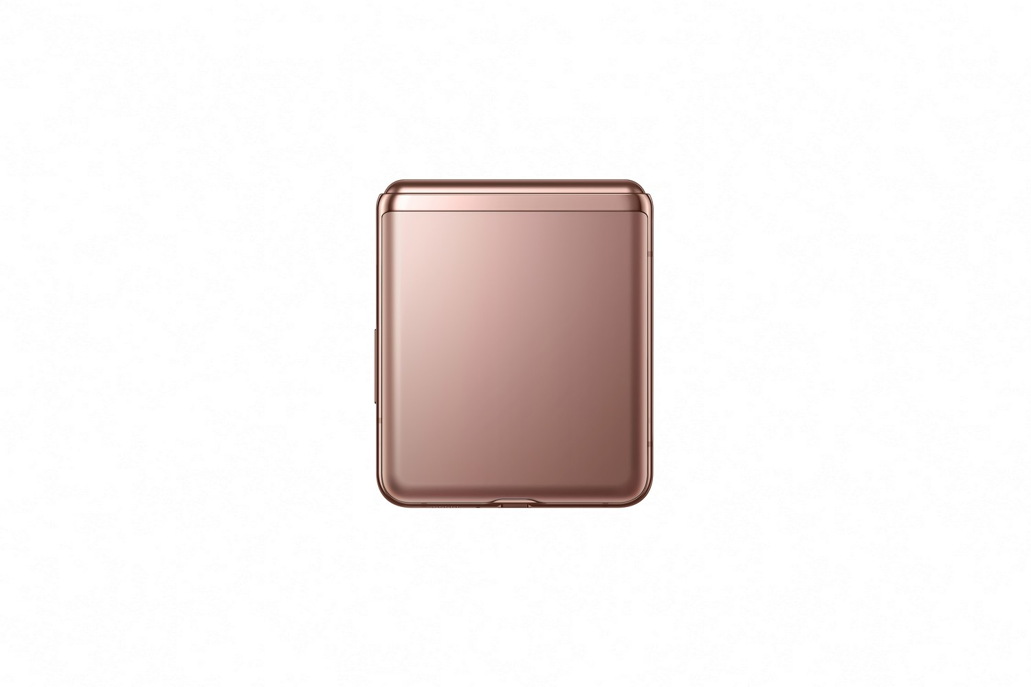 Dispositivo compacto oro rosa sobre fondo blanco. Es un dispositivo pequeño y rectangular.