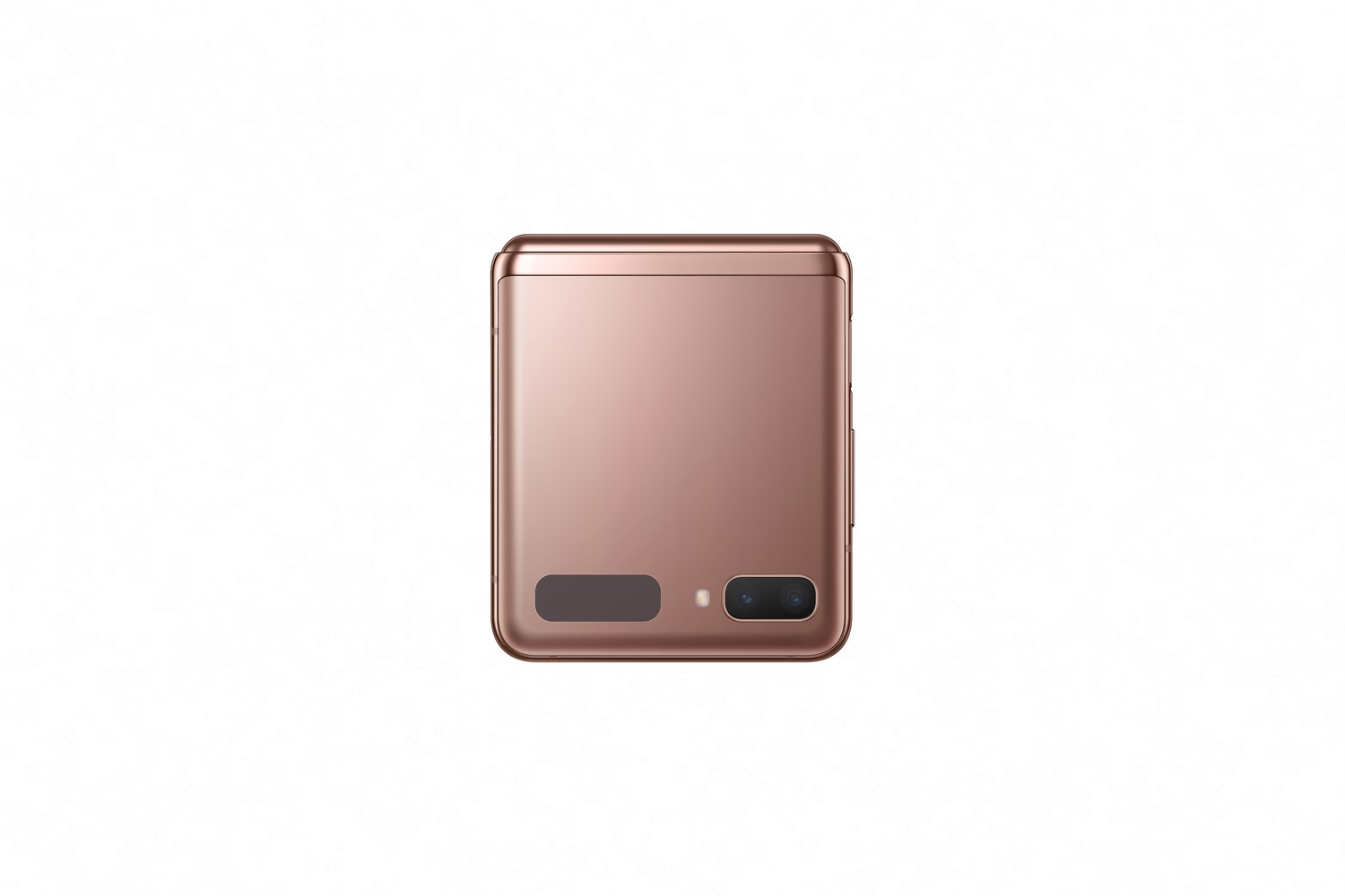 Teléfono de oro rosa cerrado. Forma cuadrada, con dos lentes.