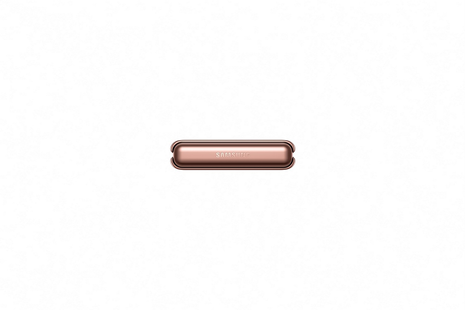 Teléfono Samsung oro rosa plano, centrado sobre fondo blanco.
