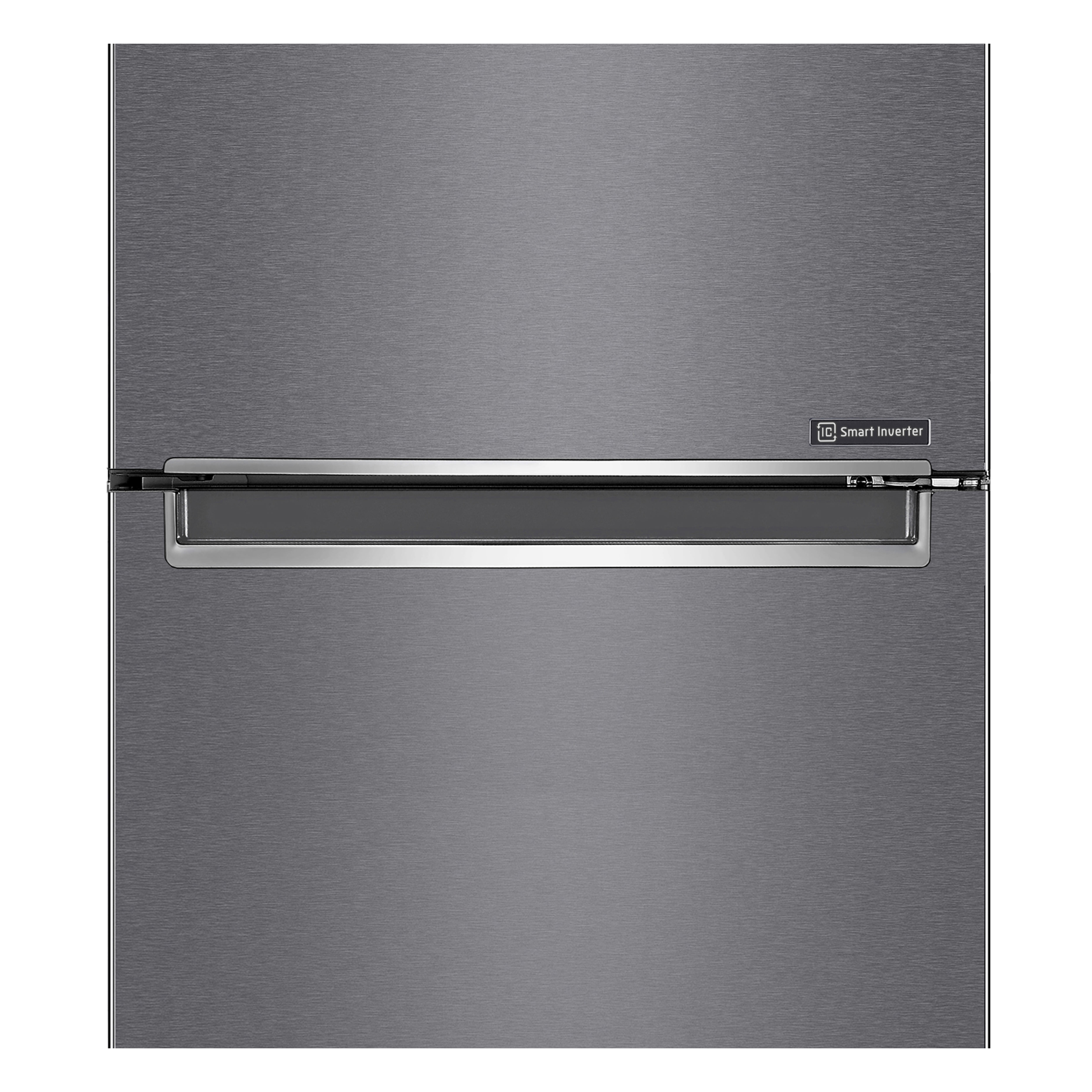 Ein grauer LG-Kühlschrank mit Griff. Die Oberfläche hat ein strukturiertes Aussehen.