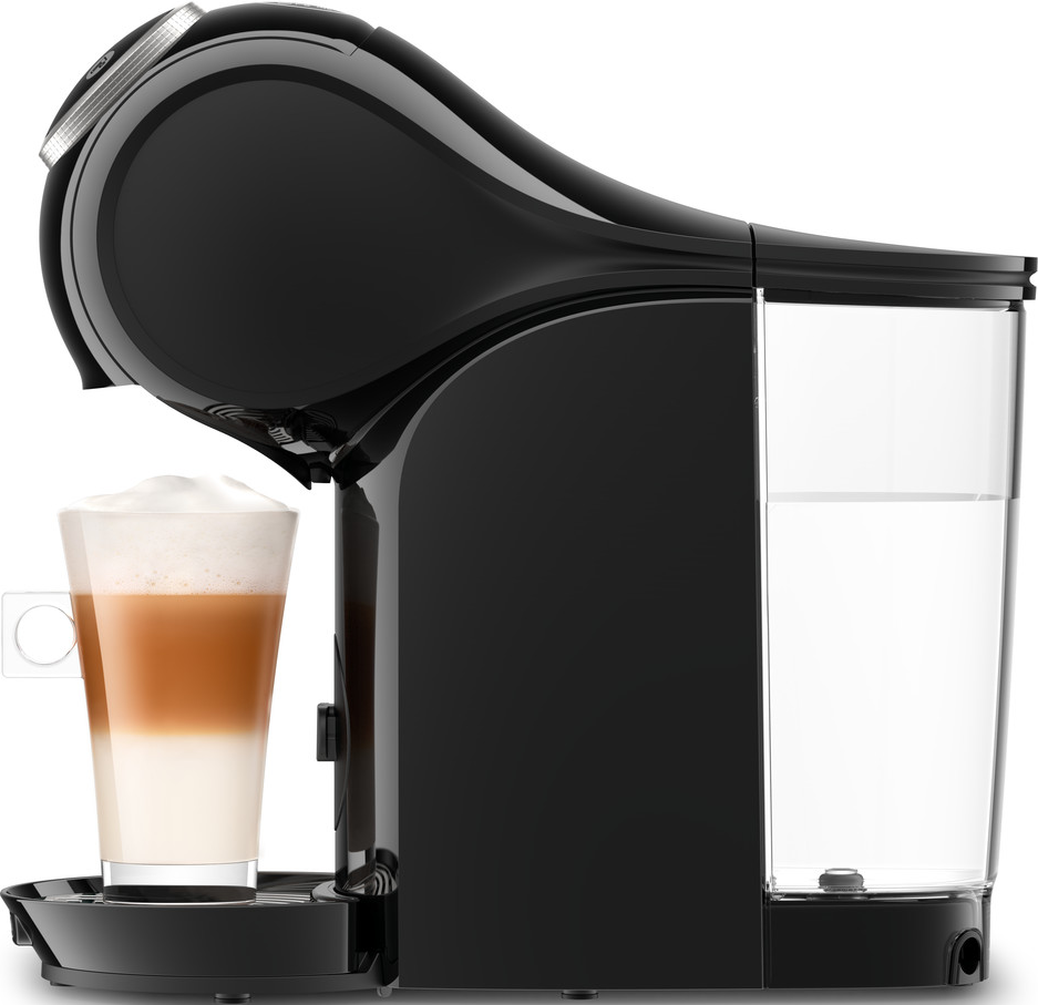 Macchina per espresso nera con un latte.