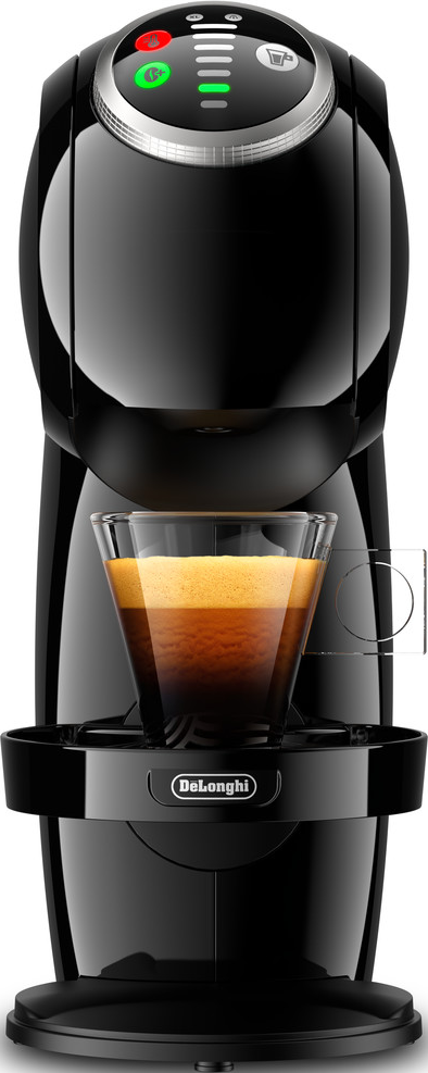 Macchina da caffè Nespresso nera con bicchiere.