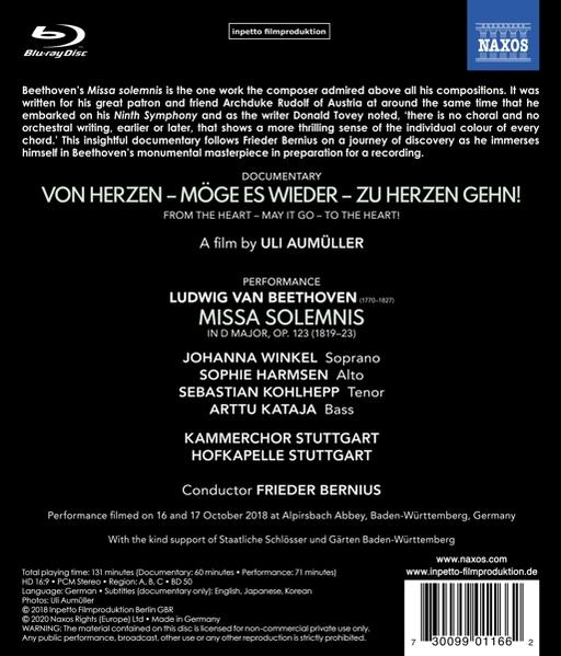 Winkel/Harmsen/Kohlhepp/Bernius/Hofkapelle Stuttg. - MISSA SOLEMNIS: PERFORMANCE (A DOCUMENTARY FIL - AND (Blu-ray)