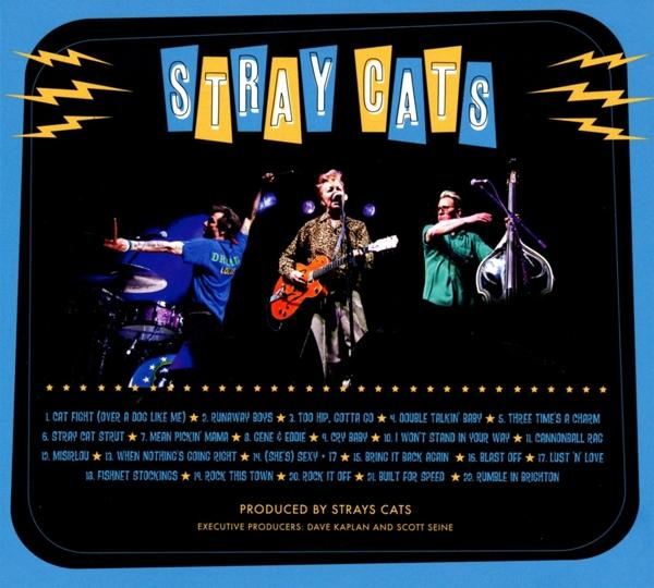Rückseite eines Albums mit Bandmitgliedern, Text und blauem Hintergrund.