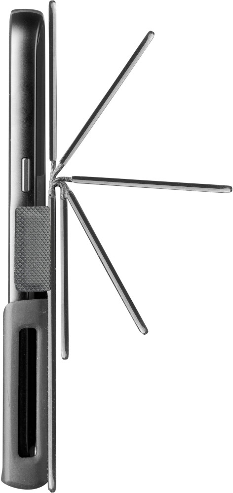 Support de téléphone avec trois bras réglables. Couleur grise et design élégant.
