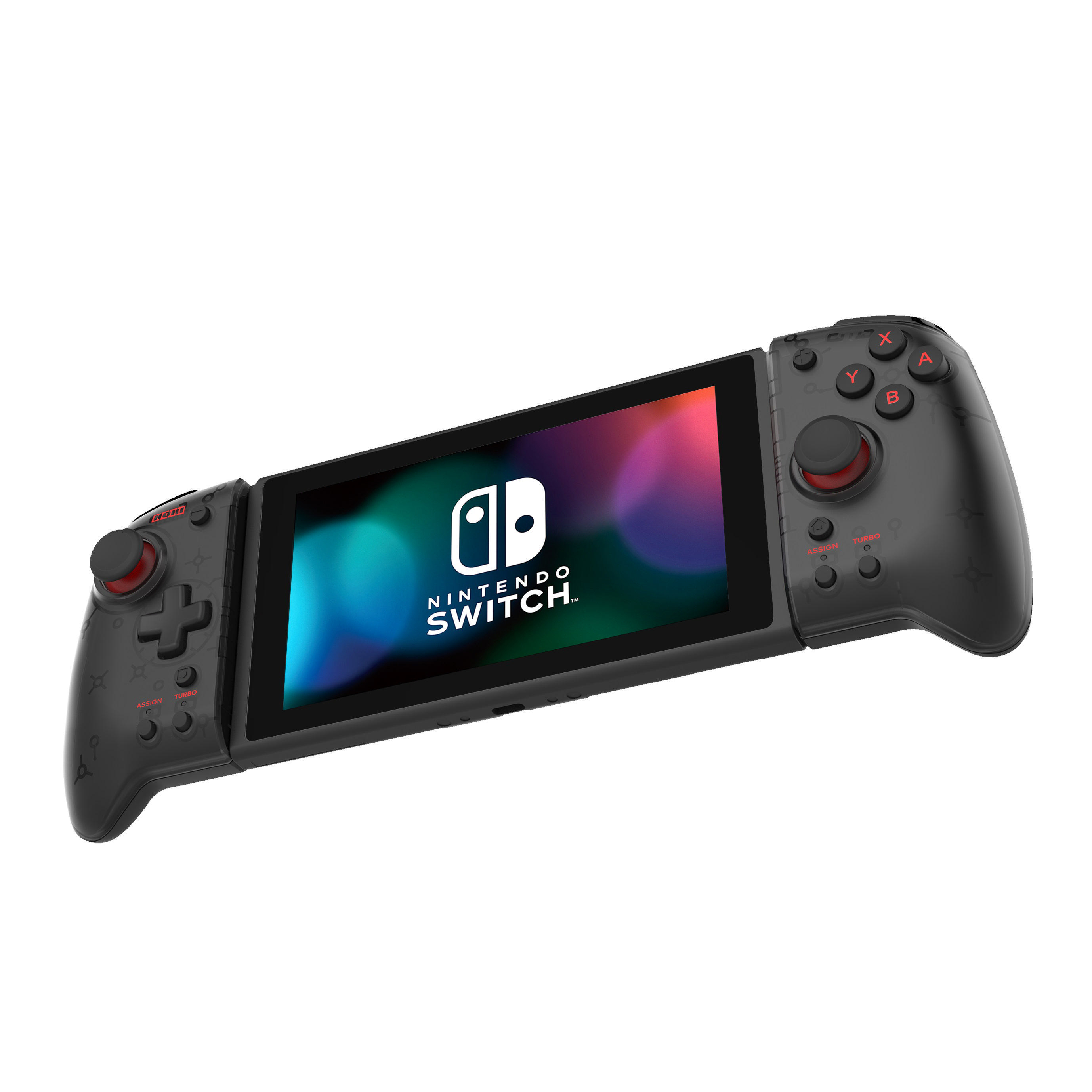 Nintendo Switch Controller an einer Switch-Konsole befestigt. Der Controller ist schwarz mit roten Knöpfen.