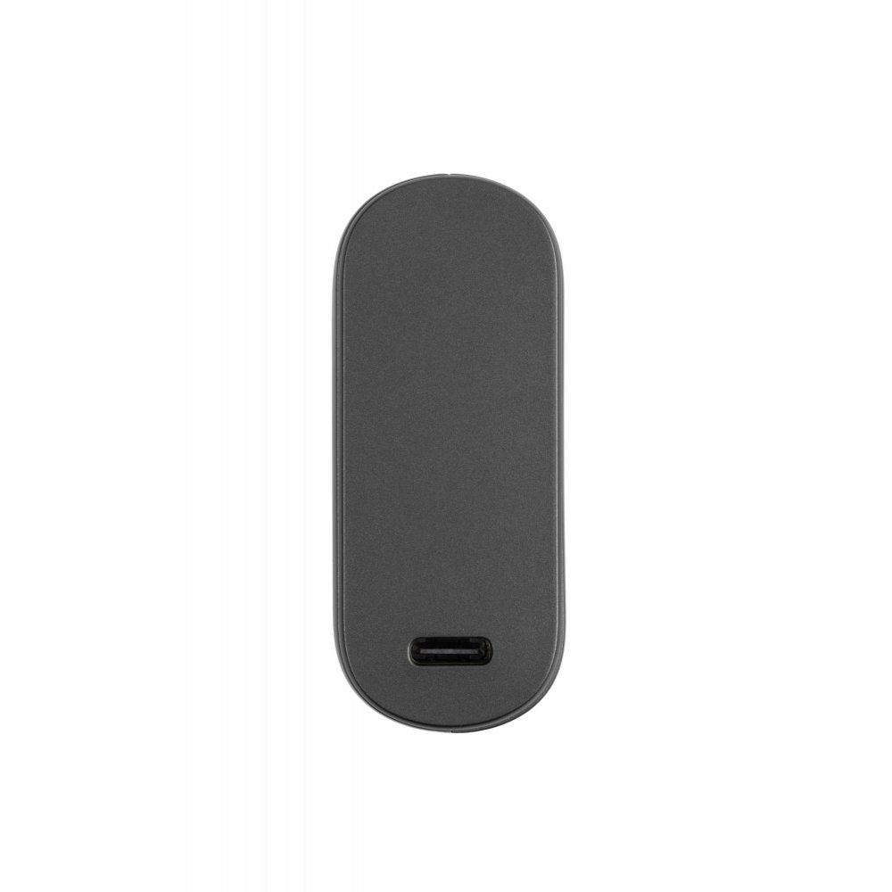 Ein dunkelgraues, oval geformtes Gerät mit einem USB-C-Anschluss an der Unterseite.
