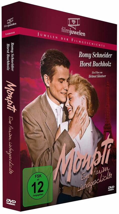 DVD-Hülle: Mann und Frau umarmen sich. Titel: Moumpti: Eine Pariser Liebesgeschichte. Eiffelturm im Hintergrund.