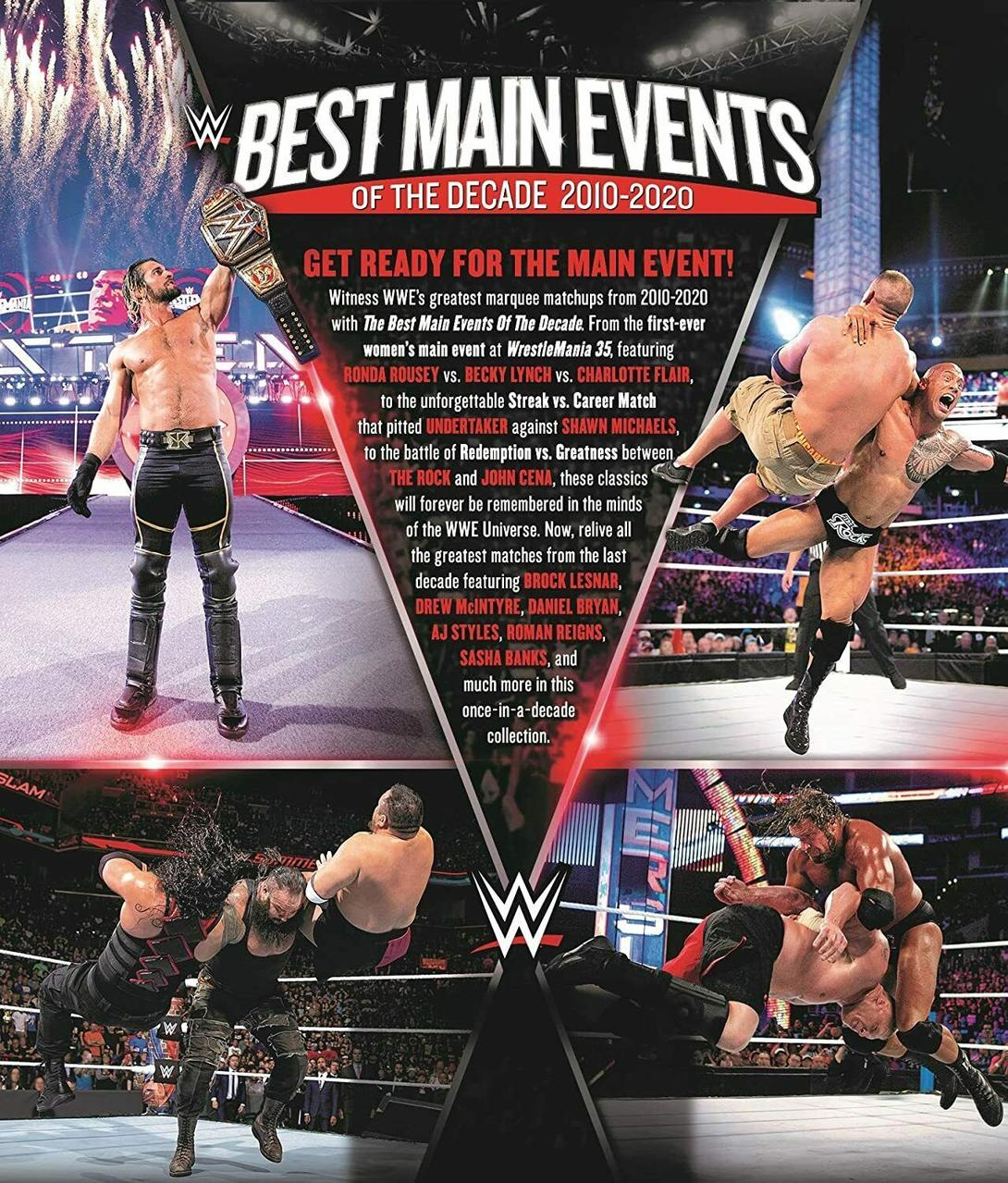WWE Best Main Events Poster mit Wrestlern, mehrere Bilder.