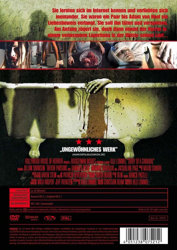 Eine DVD-Hülle mit einer Horrorszene einer Hand in einer Badewanne, mit Text auf Deutsch.
