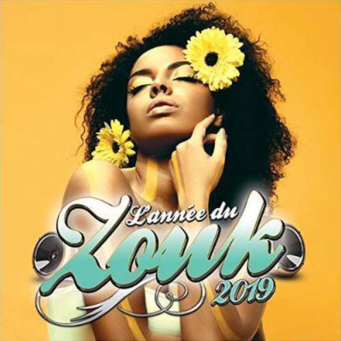 Vrouw met bloemen in haar haar. Tekst: L'Année du Zouk 2019.