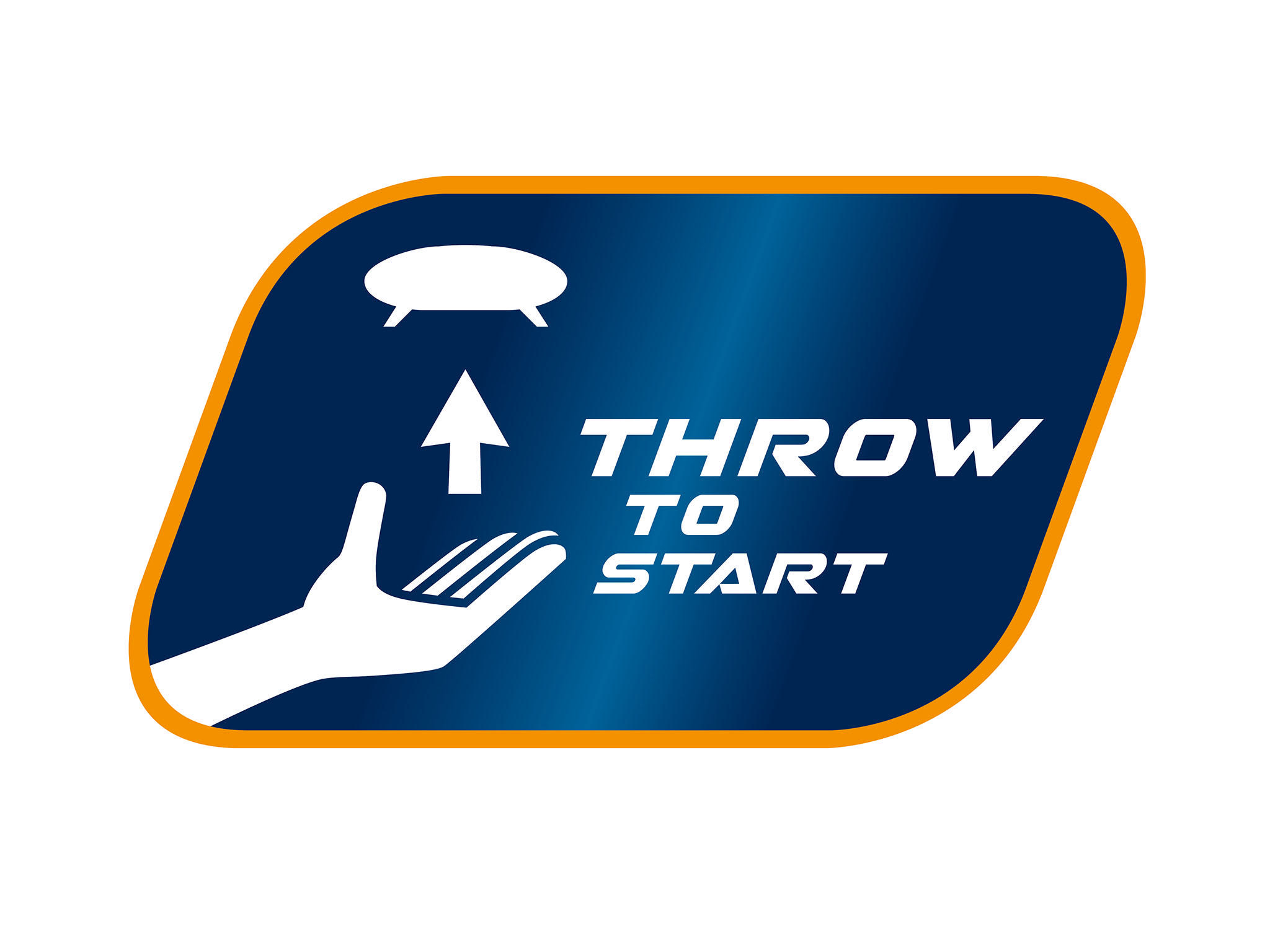 Blaue und weiße Grafik mit den Worten „THROW TO START“ und einer Hand, die eine Scheibe wirft.