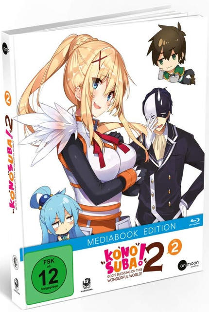 Anime-DVD-Box. Blondes Mädchen, Charaktere und Text auf weißem Hintergrund.