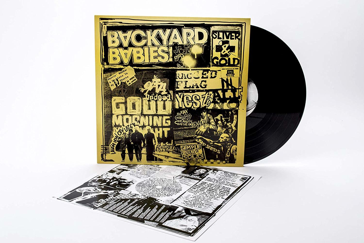 Albumcover und Schallplatte. Das Cover ist gold und schwarz, mit dem Bandnamen Backyard Babies.