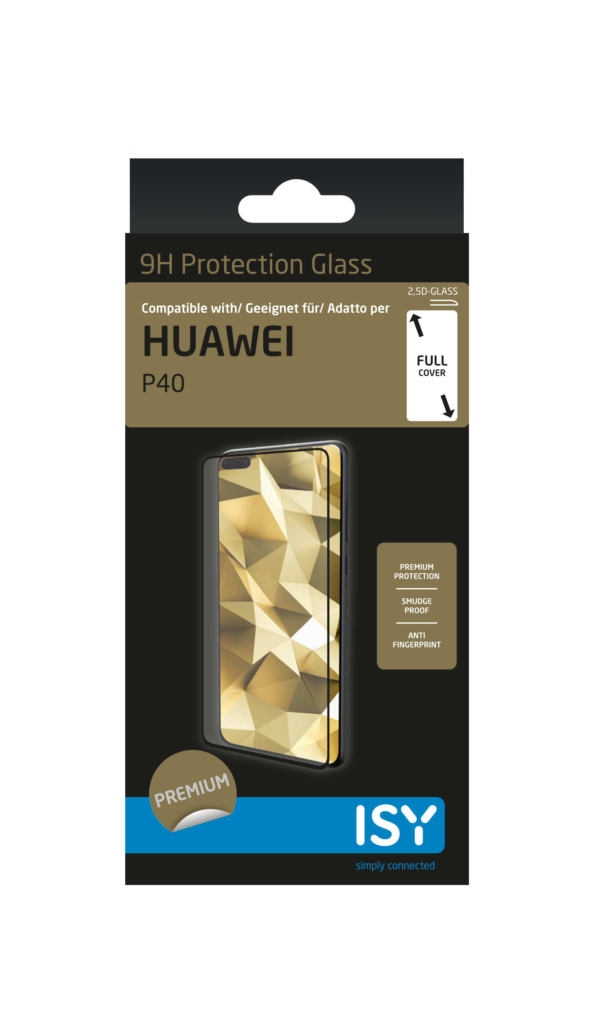 Smartphone-Displayschutz in einer schwarz-goldenen Verpackung.