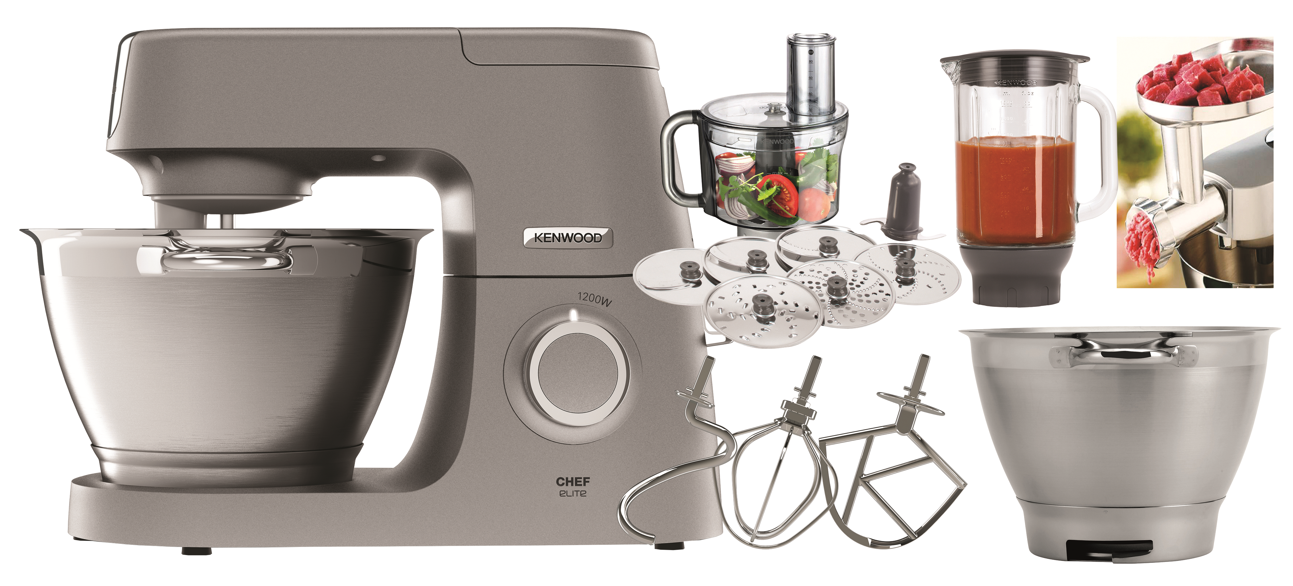 KENWOOD KVC 5401 S Elite Pro Chef Set Küchenmaschine Silber (Rührschüsselkapazität: 4,6 l, 1200 Watt)