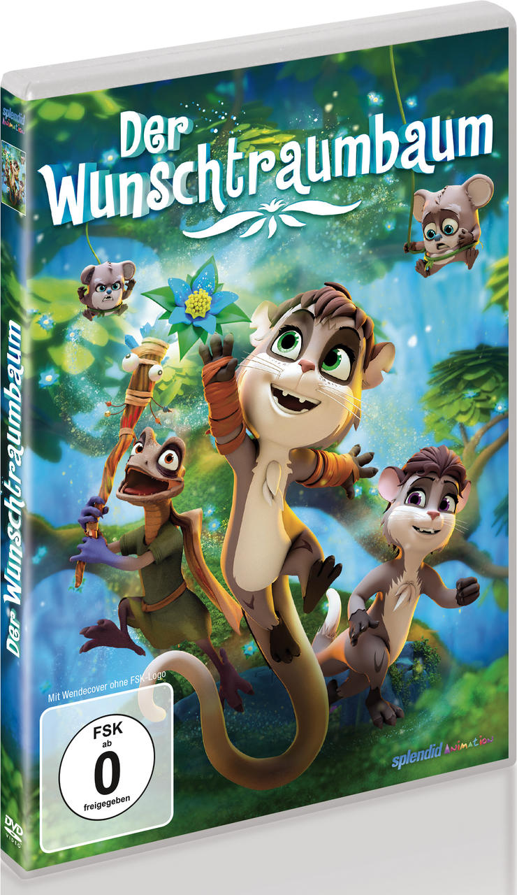 DVD-Hülle eines Animationsfilms. Titel: Der Wunschtraumbaum. Bunte Illustration.