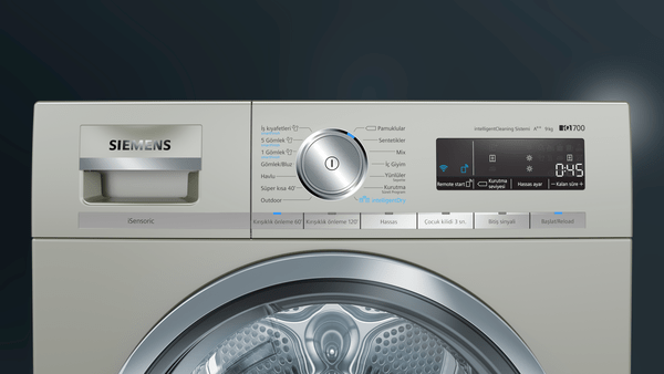 SIEMENS WT47XK8XTR A++ Enerji Sınıfı 9kg Isı Pompalı Kurutma Makinesi Gümüş