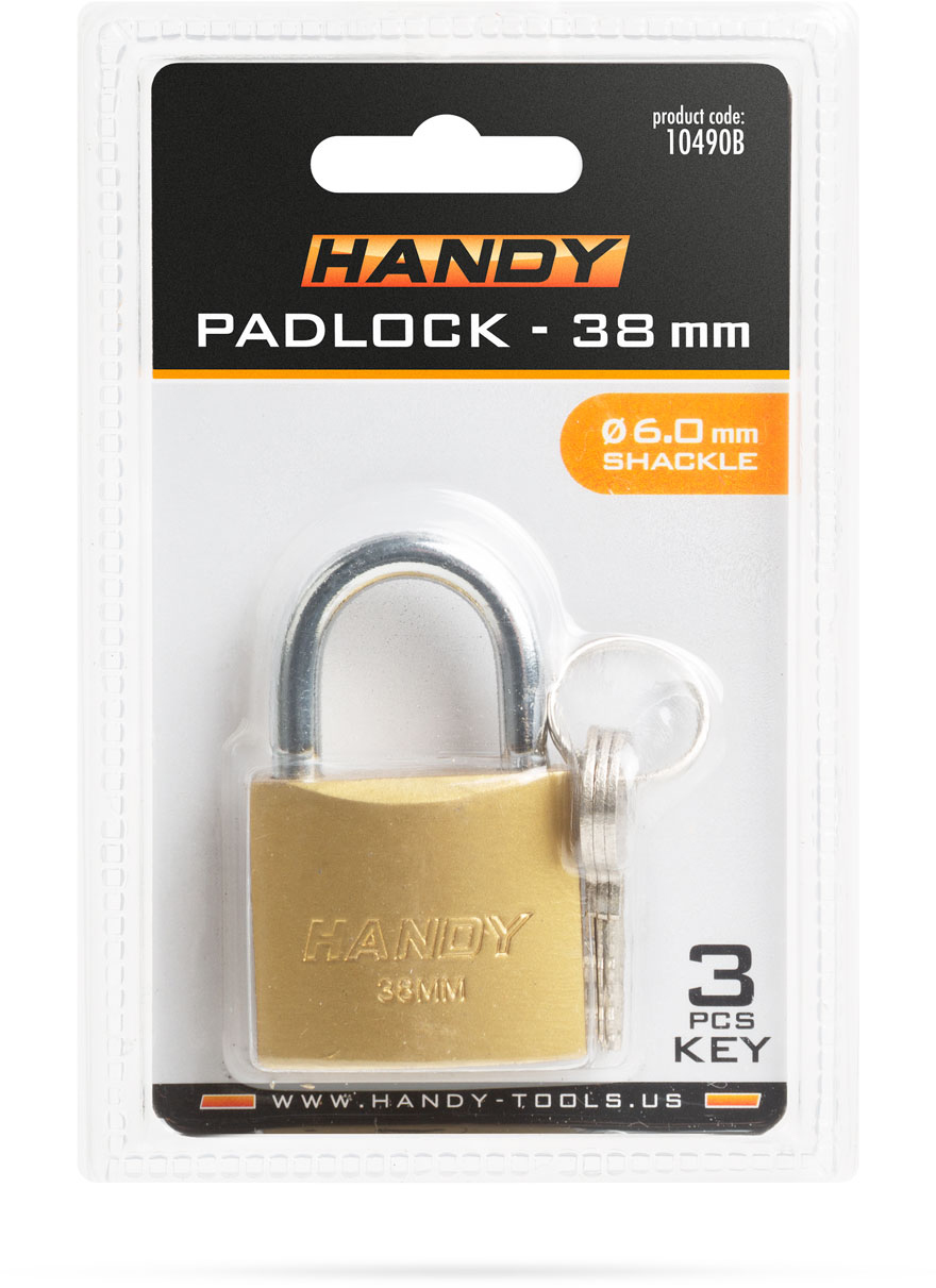 Handy lakat csomagolás. Arany lakat kulcsokkal. Csomagolás termékinformációkkal, Handy márka.